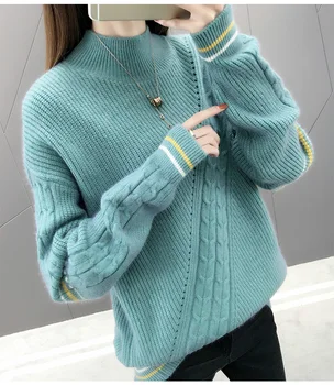 

Sweater Female 2019 Autumn Winter Women Turtleneck Sweaters and Pullovers Long Sleeve Knitted Loose Pullovers Jumper Pull Femme