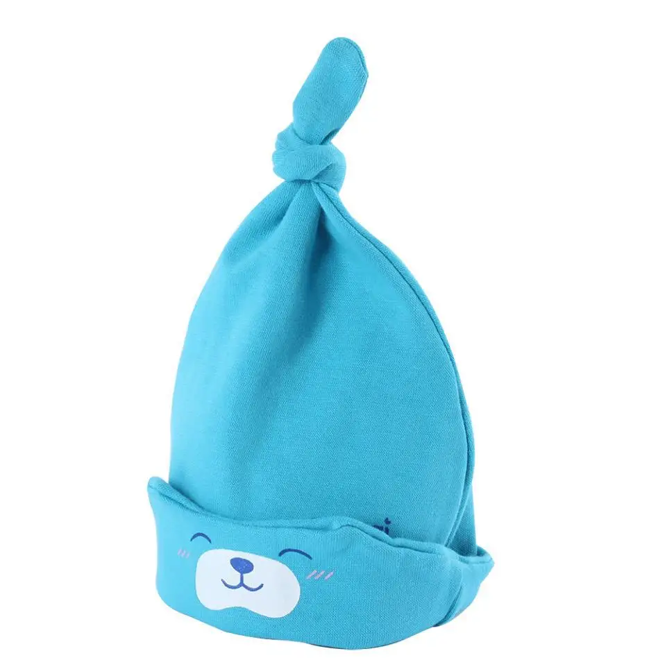 Light Blue Осенняя хлопковая шапка для новорожденных мальчиков и девочек, милый мультяшный медведь, однотонный цвет, удобный высококачественный головной убор для сна, шапка - Цвет: Light Blue