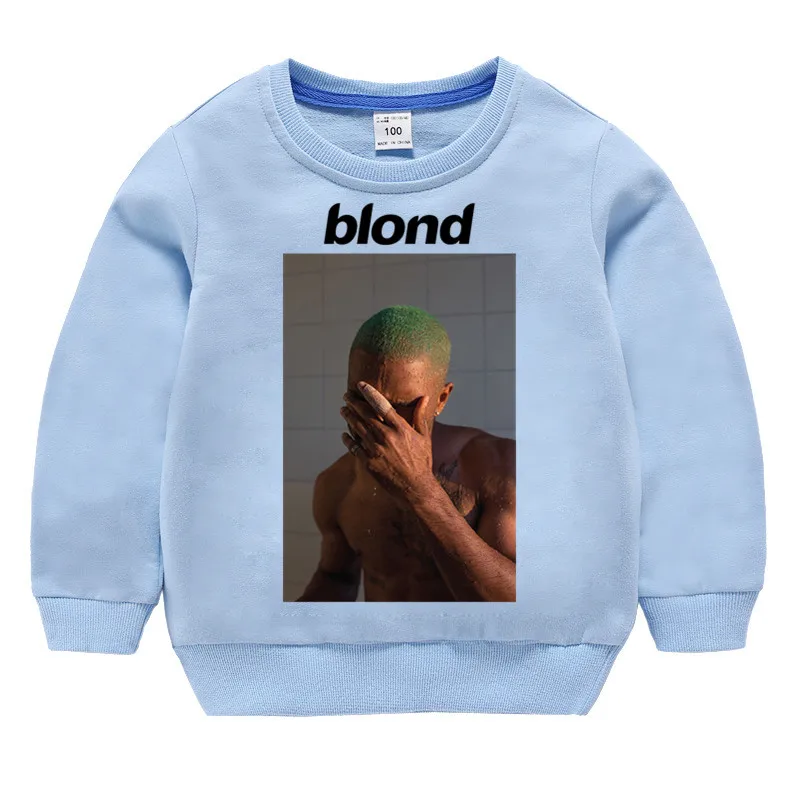 Детский рисунок Frank Ocean блондинка принт хлопок девочки; дети хлопковые пуловеры, топы для маленьких мальчиков осенняя одежда свитера для детей, которые начинают ходить - Цвет: T99B-skybue