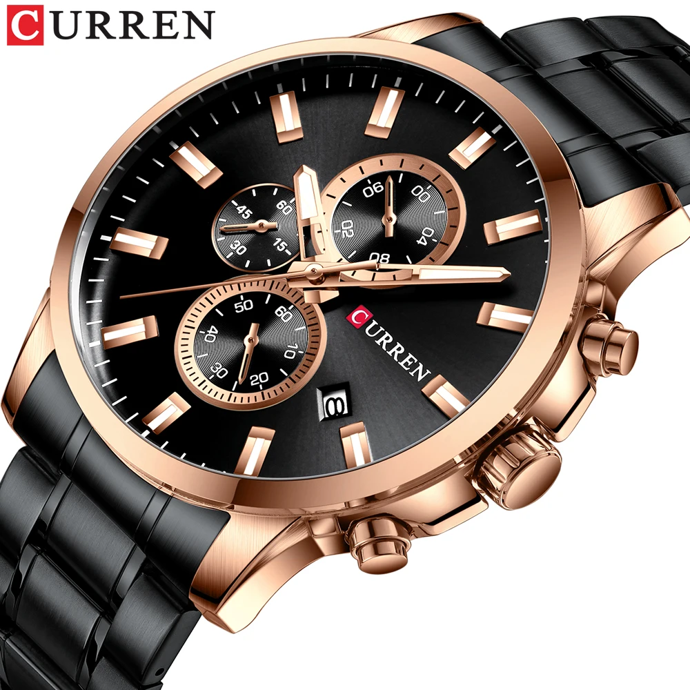 

CURREN Brand Black Men's Sports Watch 6 Hands Date Chronograph Function Stainless Steel Band Military Quartz Wristwatch Dropship