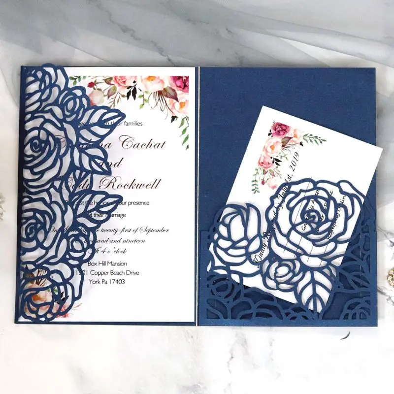  10pcs/set Laser Cut Hollow Rose Shape Wedding Invitations Card Party Supplies Y1AB - 4.00029E+12