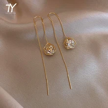 2020 nowe eleganckie drążą cyrkon kwiat długie kolczyki moda dla kobiety koreańska biżuteria luksusowe Party dziewczyny niezwykłe kolczyki tanie tanio Taoya Ze stopu miedzi CN (pochodzenie) Klasyczny SZF-01 kolczyki wiszące