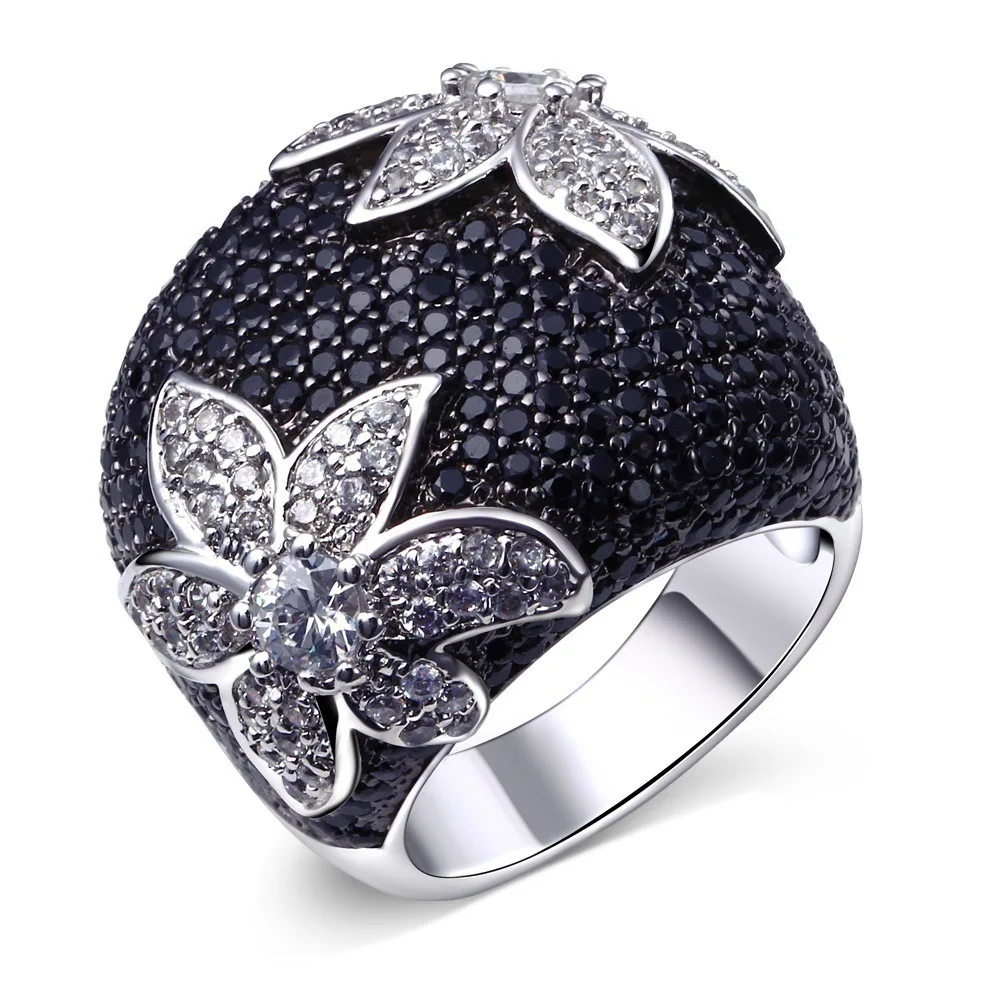 

Wish hot selling European and American-style cool black and golden micro pave exaggerated WOMEN'S hand jewelry party evening rin