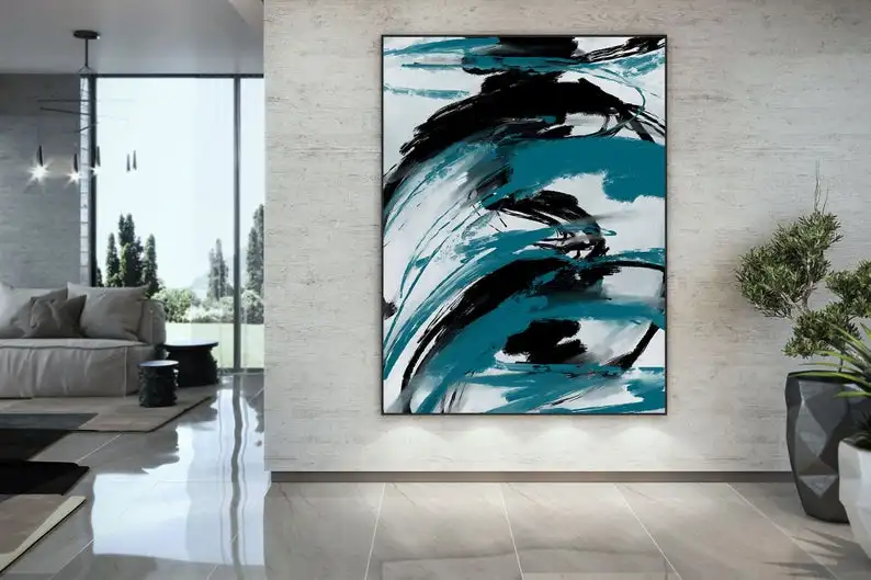 

Turquoise Black Textured Modern Art Large Original Painting On Canvas Modern Home Decor Contemporary Art Abstract Painting