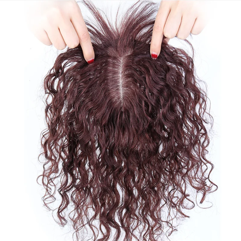 Base de seda pelucas Toppers aire flequillo para la pérdida de cabello Clip en cabello humano flequillo Invisible suelto de pelo rizado Remy brasileño del pelo