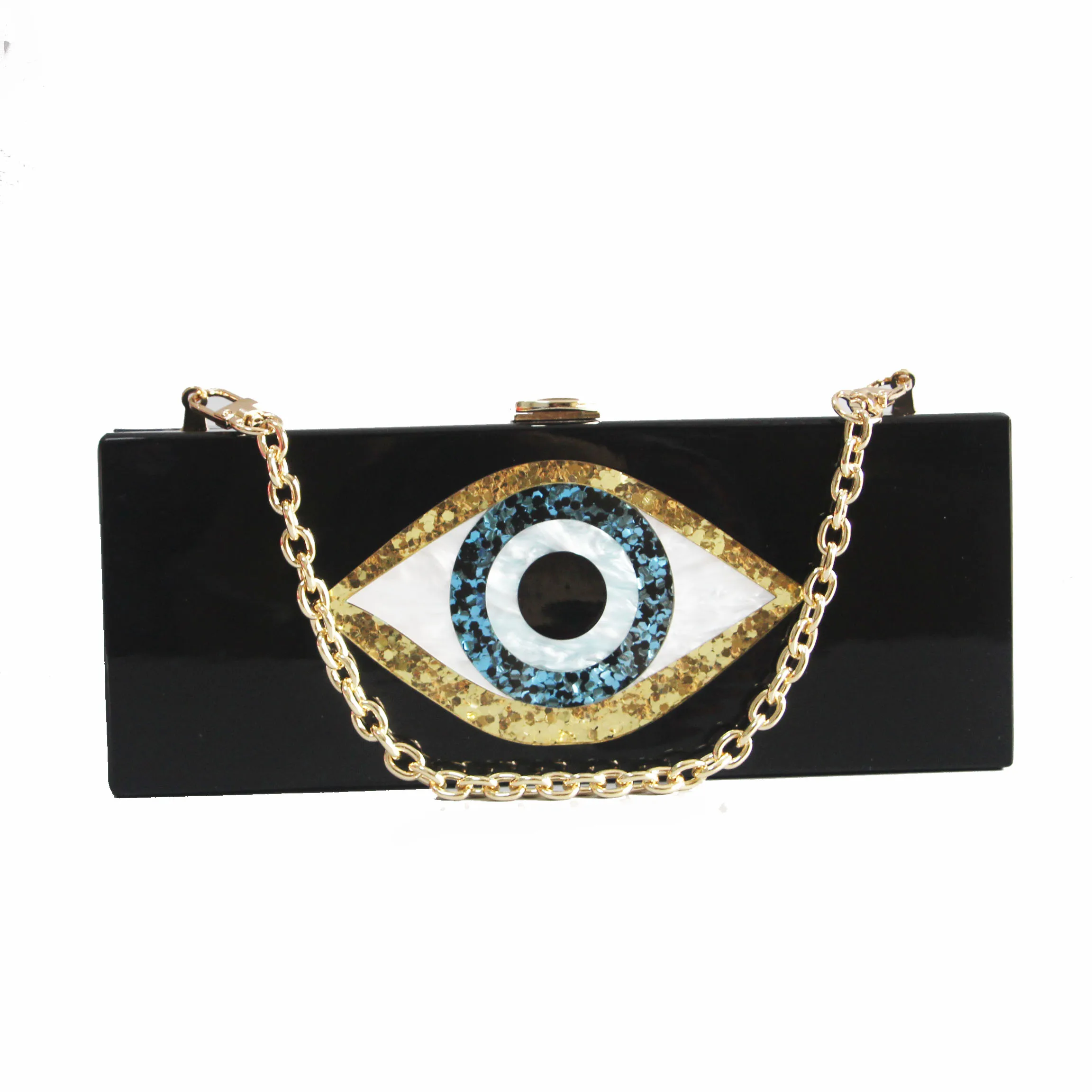 25 cm X 10 cm acrylic box clutches bags handbag women evil eye cartoon party bag solid black pearl white women evening bag