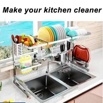 

2 Tier Multi-use Stainless Steel Dish Rack Kitchen Organizer Storage Drainer Drying Plate Shelf Sink Supply Knife Fork Container