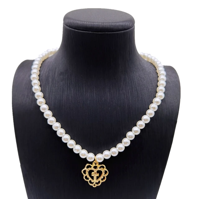 Pearl Cross Choker Necklaces - Heart Pendant Necklace Women Trendy Jewelry  1pc S