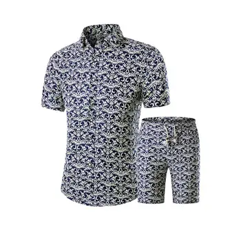 

Summer Men Printed T-shirt + Shorts Decorative Pattern Two Piece Sets Plus Size IK88