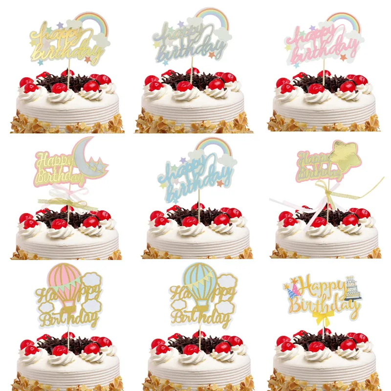 Cake Toppers Moon Rainbow Cloud Glitter Cupcake Topper Cake Flags Kids Birthday Wedding Bride Party Baby Shower Baking DIY Decor