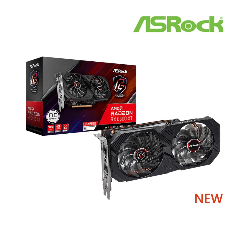 ASROCK AMD Radeon RX 6500 XT Phantom Gaming D 4GB OC 18000MHz  GDDR6 64-bit  6nm NEW GPU support AMD Intel Desktop Motherboard graphics card for gaming pc