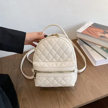 

2020 New Diamond Lattice Solid Color Women Backpack Luxury Designer Autumn Shoulder Bag High Quality Soft PU Leather Backpack