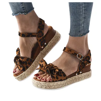 

Women Sandals Ladies Fashion Solid Leopard Wedges Bowknot Sandals Casual Shoes high quality new arrival dropshipping