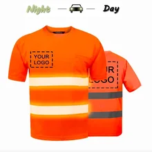 Логотип на заказ Высокая Видимость короткий рукав рубашка Светоотражающая футболка Летняя высокая видимость защитная Рабочая Рубашка дышащая работа