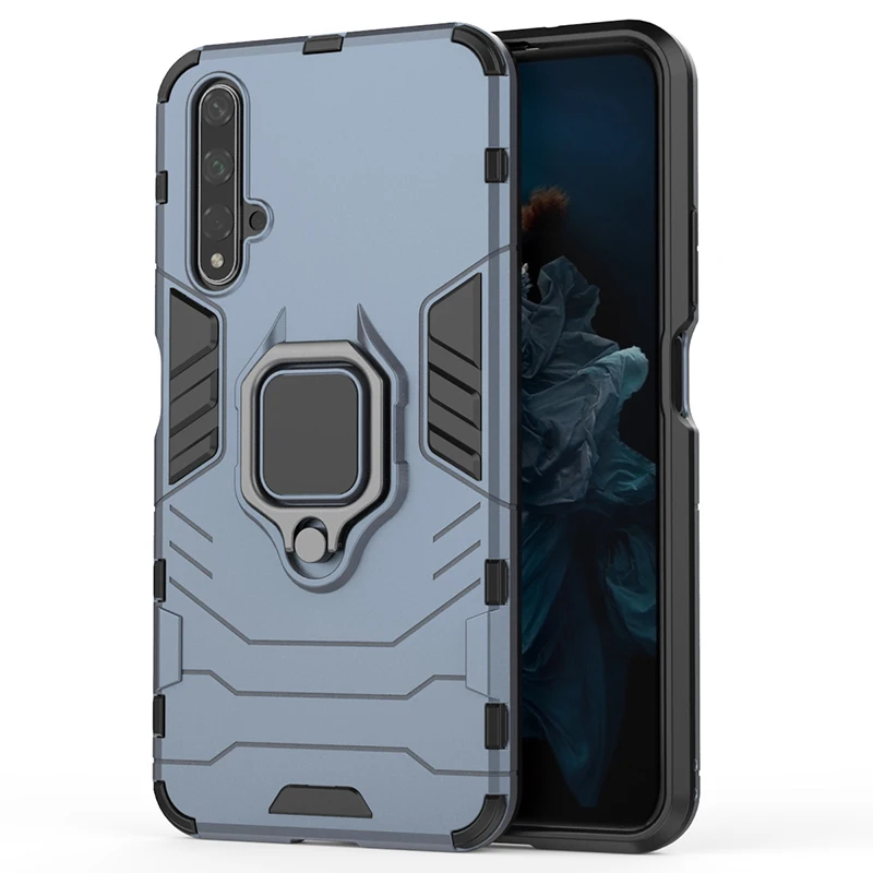 100 шт Матовый панцири противоударный ПК+ ТПУ чехол для huawei Honor 20 10 Pro Lite 9X8X8 S Note V20 20i 10i Play с держателем кольцо Крышка