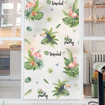 

60cm*100cm Green Leaf Flamingo Frosted Opaque Glass Window Film for Window Glue Free Glass Sticker Bedroom Home Decor