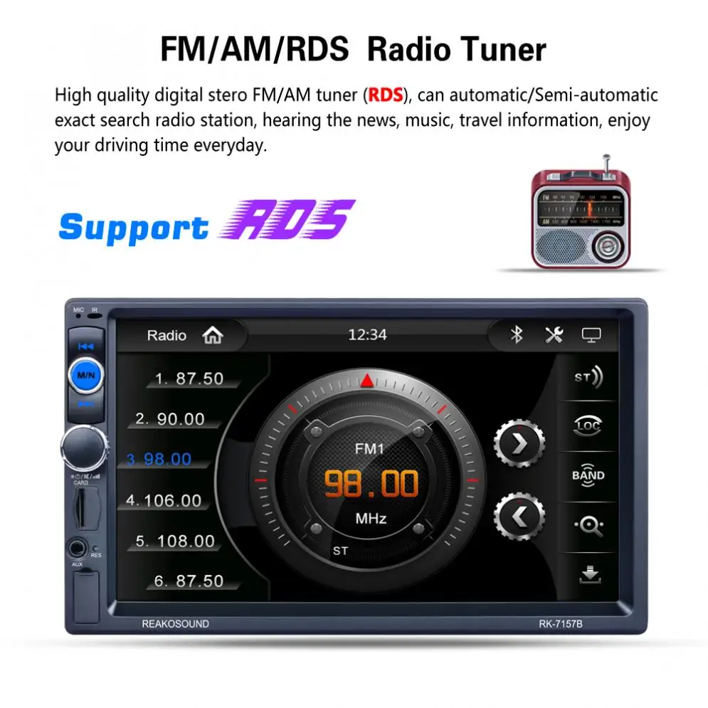 7 Inch 2 DIN Bluetooth In Dash HD Car Video Stereo Player AM / FM / RDS Radio Support Mirror Link / Aux In / Rear View Camera