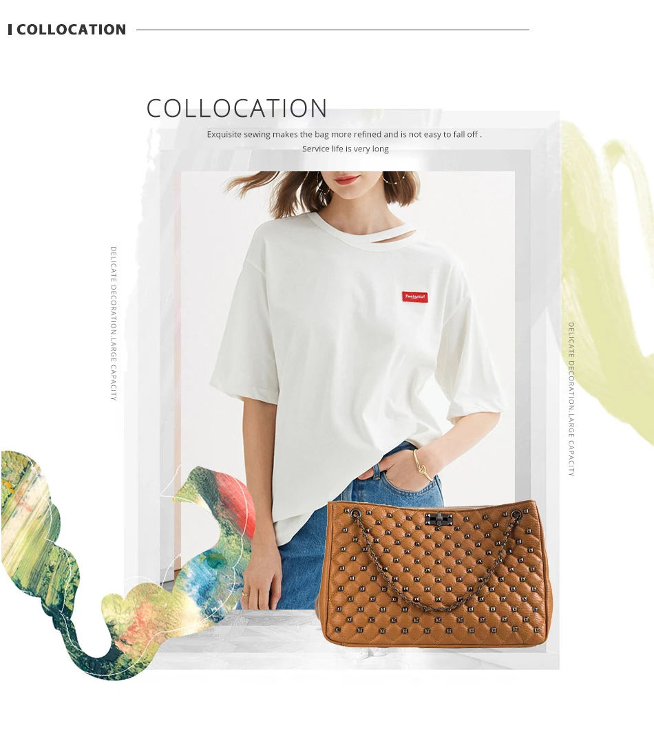 Сумки для женщин осень новая модная Корейская версия заклепок Большая вместительная сумка на плечо сумка-мессенджер на цепочке