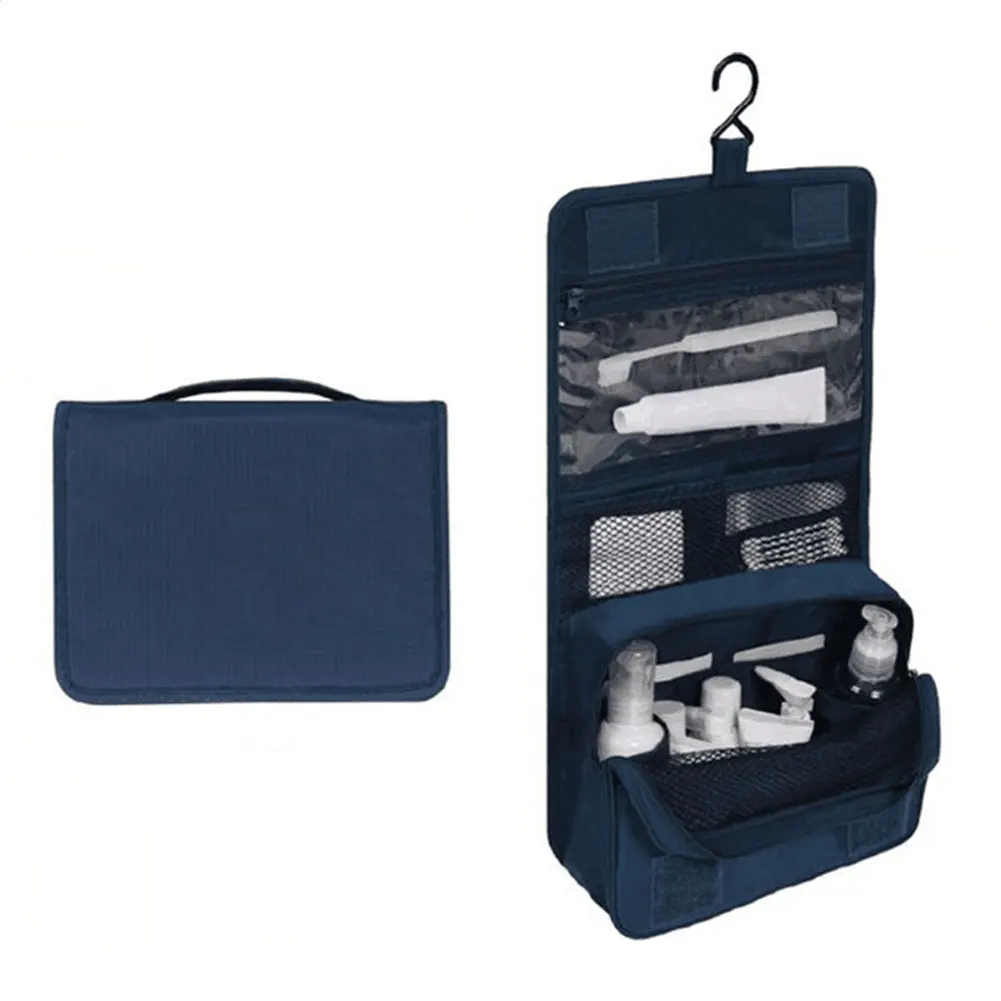 navy blue Подвесной для туалетных принадлежностей сумка косметичка большой вместительности туалетные принадлежности для путешествий Органайзер, сумка для косметики с крюком для путешествий ежедневно - Цвет: navy blue