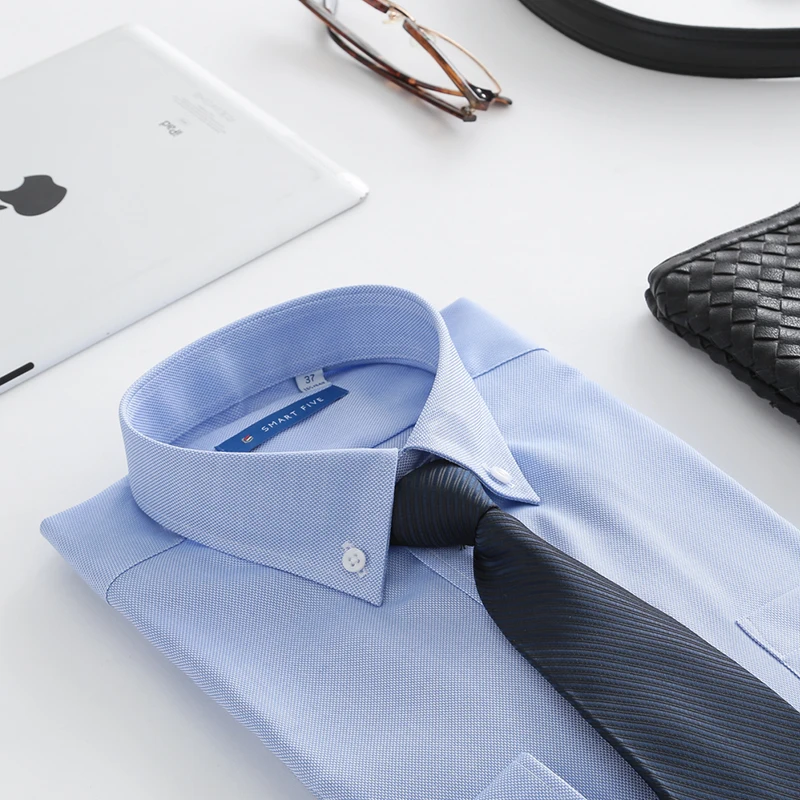 Smart Five Camisa Masculina с длинным рукавом, приталенная повседневная классическая мужская рубашка из хлопка белого и синего цвета размера плюс, весна