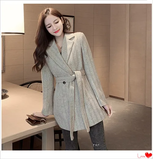 Beige Женские клетчатые блейзеры и куртки для работы, офиса, леди, костюм, тонкий теплый деловой Женский блейзер, пальто Talever 3#15/10D50 - Цвет: Beige