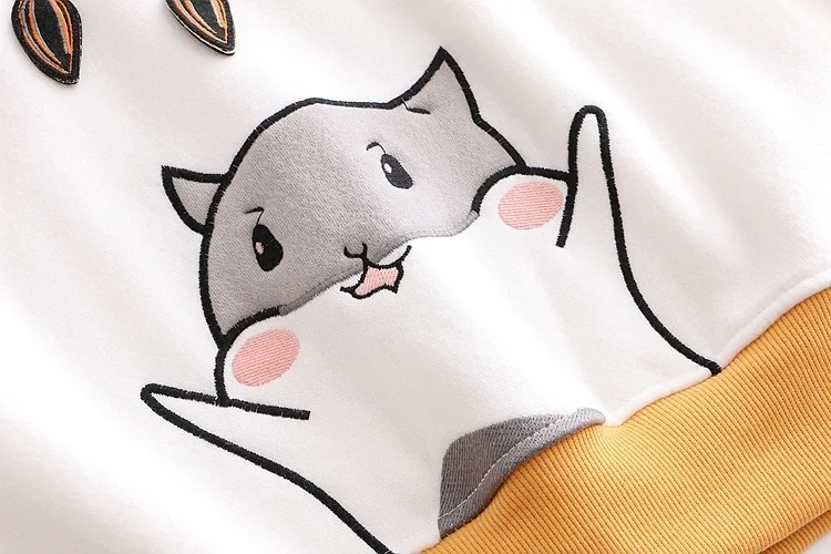 Осень Зима японский стиль Kawaii Теплые Кофты для женщин милый мультфильм Хомяк печати толстовки с капюшоном студентов Сладкий хит цвет Топы