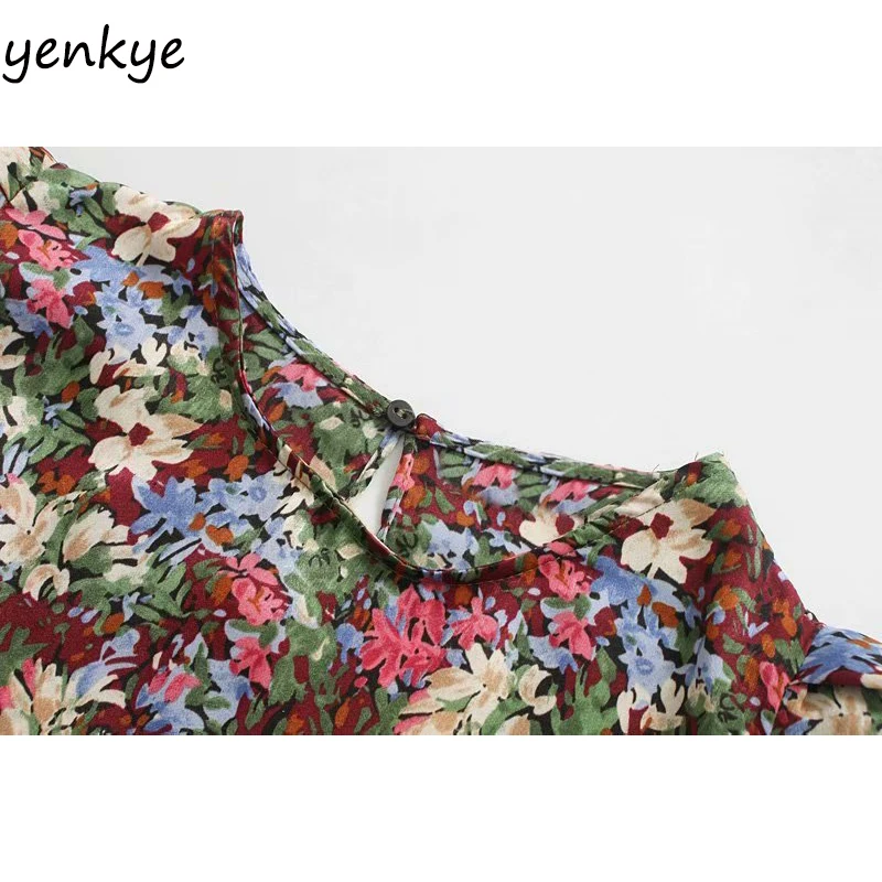Fashion Women Prairie Chic Multicolor Floral Print Dress Long Sleeve O Neck A-line Mini Dress Autumn vestido OZZ9369