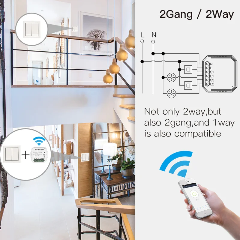 2 комплекта, 2 способа, Wifi, Настенный умный светильник, 220 В, 240 в, Diy выключатель, модуль, приложение, дистанционное управление, работа с Alexa Echo Google Home