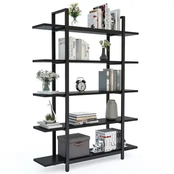 

Wood Board 5-Tier Bookshelf Vintage Industrial Style 72''Hx12''Wx47''L Bookcase