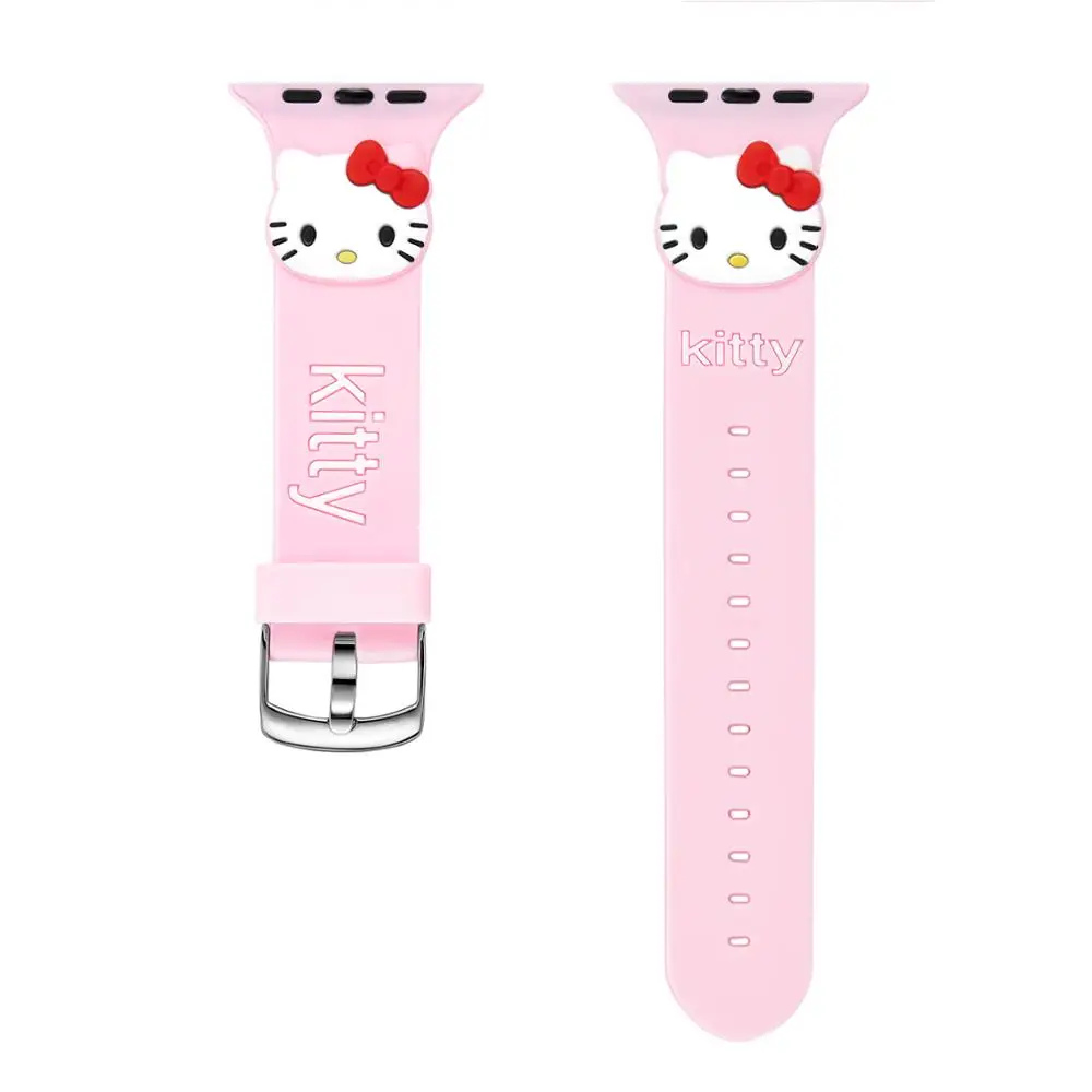 pink Силиконовый спортивный ремешок YUKIRIN с милым кошачьим лицом для Apple Watch серии 5, 4, 3, 2, 1, ремешок на запястье для iWatch, для маленьких девочек, 44 мм, 42 мм, 40 мм, 38 мм - Цвет ремешка: pink