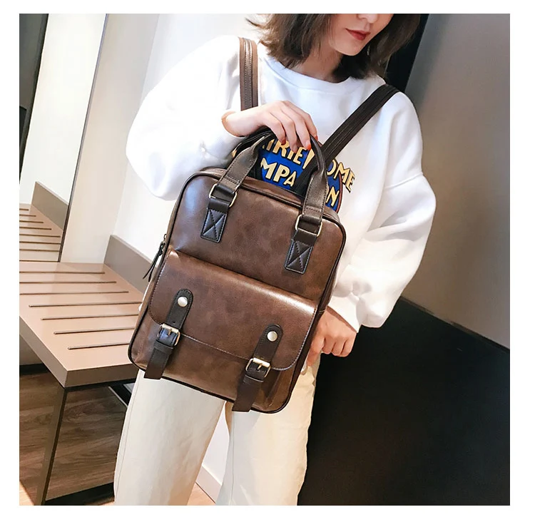 new mochila feminina anti theft school bags  travel vintage laptop brown leather big backpack women korean designer daypacks