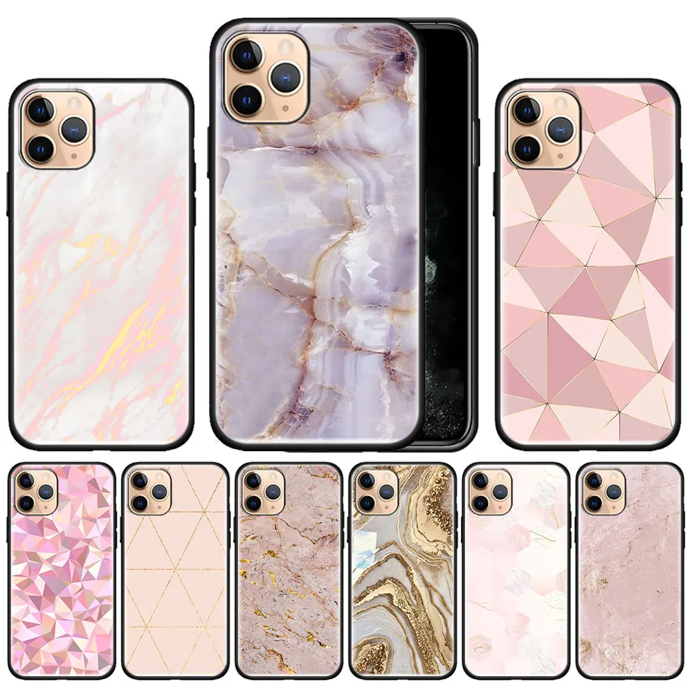 Pink Rose Gold Marble Case For Apple Iphone 11 Pro Max Xs X Xr 7 8 6 6s Plus 5 5s Se Black Silicone Phone Cover Caso Phone Case Covers Aliexpress