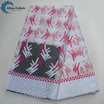 

Alisa Embroidery Mesh Lace African Lace Fabric 5 Yards/pcs French Tulle Lace Fabrics Milk Silk with Stones For Nigerian Bridal