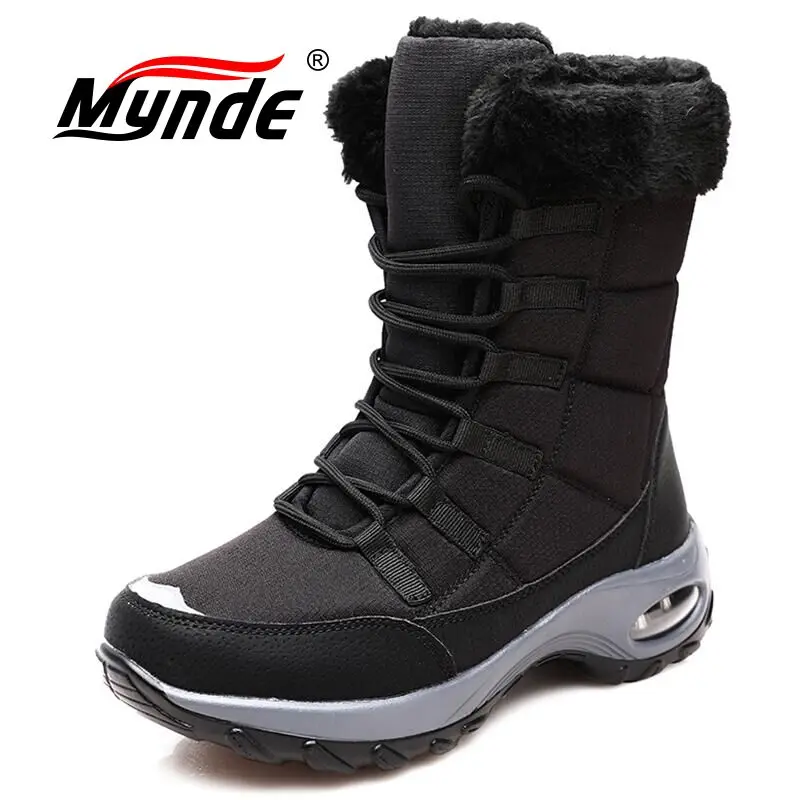 New Winter Women Boots Warm Plush Mid-Calf Women's Snow Boots Lace