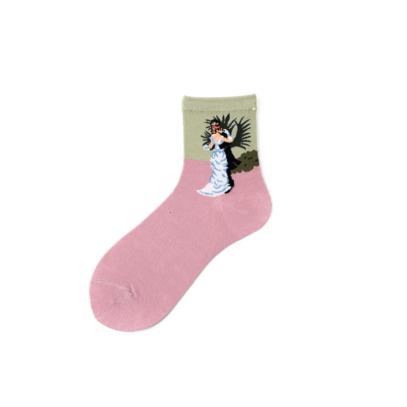 art socks 06 Художественная одежда в уличном стиле с принтом из мультфильмов Kawaii короткие носки Ван Гог Ренессанс масляной краской хлопковые носки абстрактные счастливые женские теплые Забавные милые носки - Цвет: art socks 06