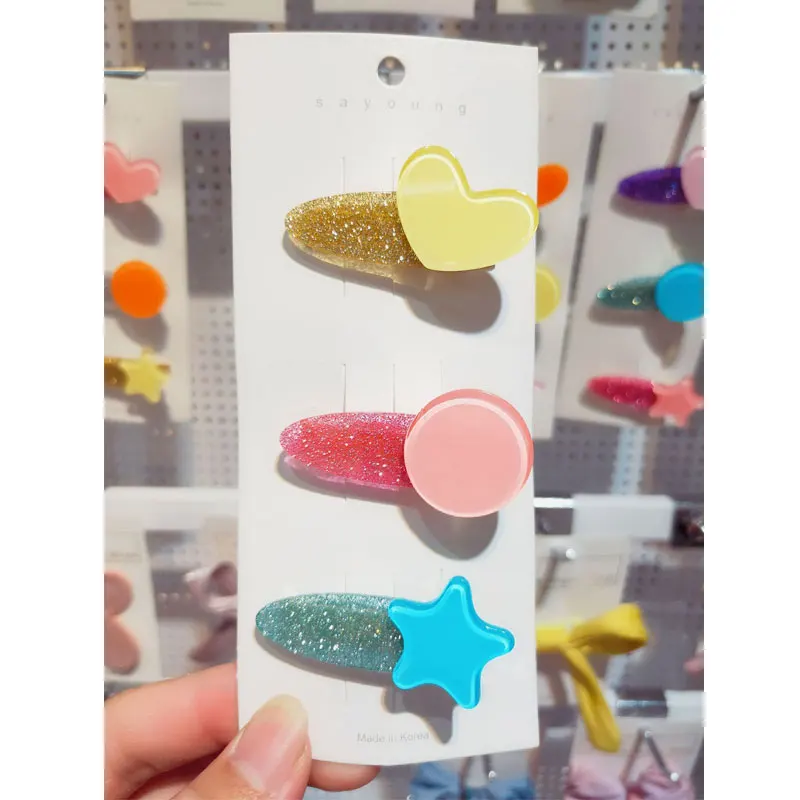 Style A-Yellow M MISM милые сердца Акриловые зажимы для волос для детей девочек мода звезды блестящие аксессуары для волос Kawaii шпильки для волос с украшением в виде кошек набор - Color: Style A-Yellow