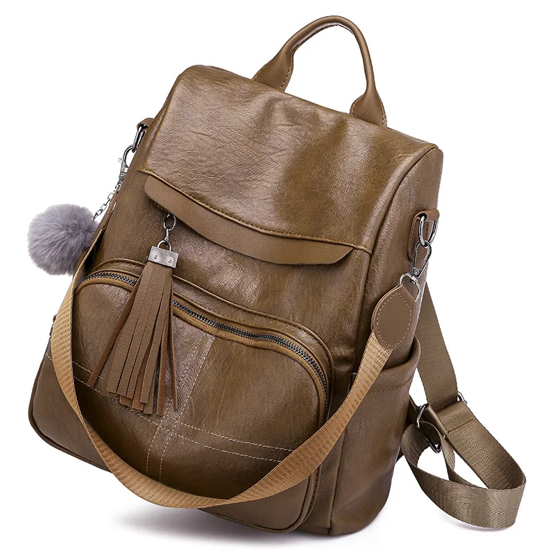 RanHuang New Arrive Women Fashion Backpack Soft Leather Backpack Tassel Travel Bags School Backpack For Girls Black A1672
