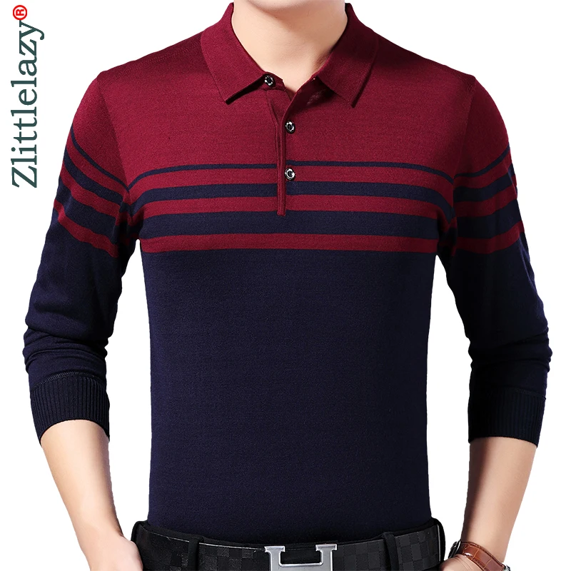 Мужская Повседневная рубашка-поло с длинным рукавом в полоску | одежда