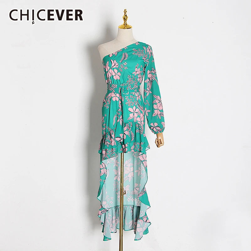 CHICEVER асимметричные платья с принтом для женщин, асимметричное платье с рукавами-фонариками и высокой талией, платье с оборками, женская одежда, новинка