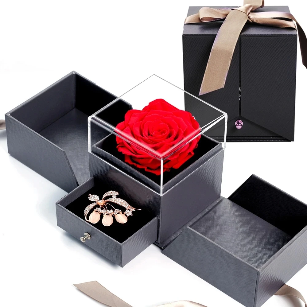 Details about   Flower Rose Jewelry Box Valentines Day Gift Women Girl Earrings Necklace Wedding 