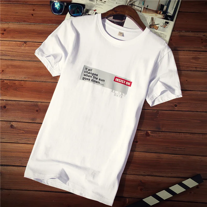 

Summer Short-sleeved Men's Cotton Round Neck T-shirt Slim Half-sleeved Clothes Korean White Loose Large Size T-shirt