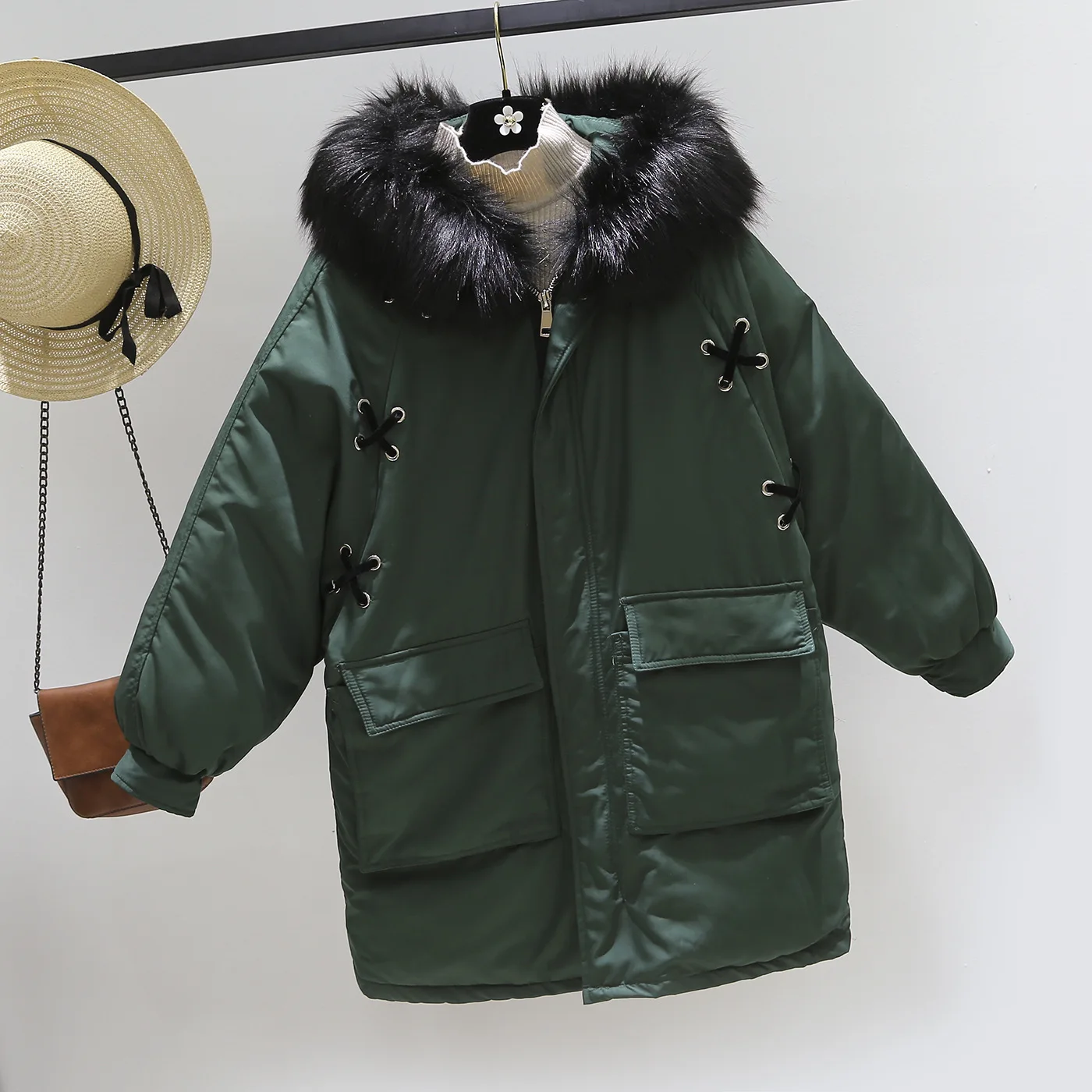 

59bg-8006-Winter New Style Double Pocket Bandage Cloth Cotton Coat