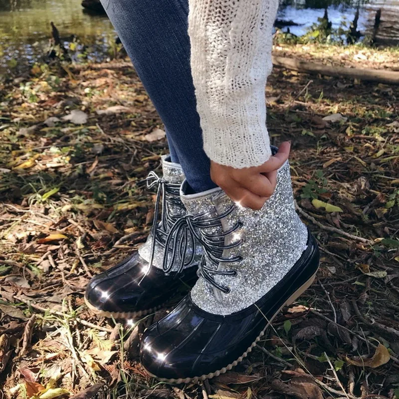 Г., женские пикантные модные зимние ботильоны зимние непромокаемые сапоги с блестками водонепроницаемые женские утка сапоги женская обувь
