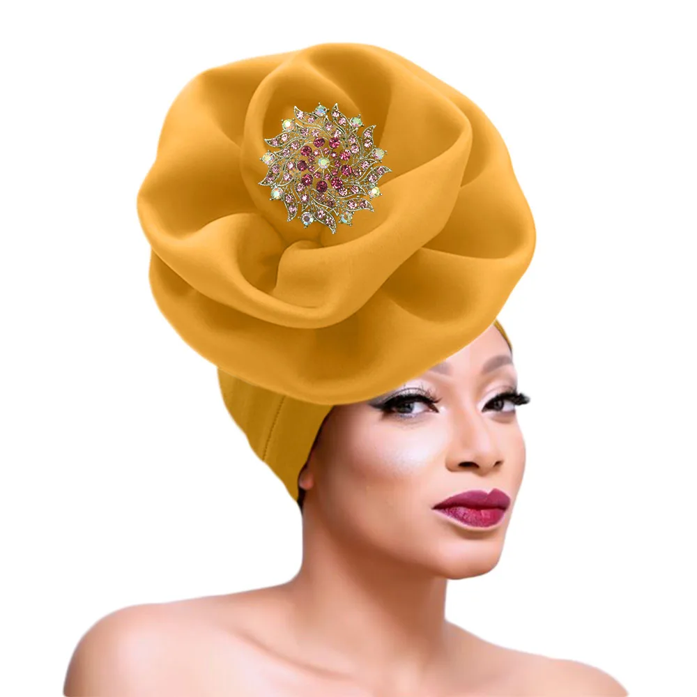 Rose auto gele cap Ankara flower turban cap African headtie party headwrap for women (9)