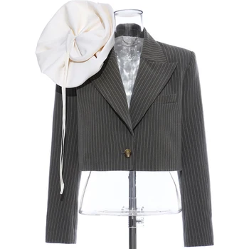 

TOP QUALITY Newest 2020 Stylish Designer Jacket Women's Lion Buttons Double Breasted Classic Striped Print Jacket