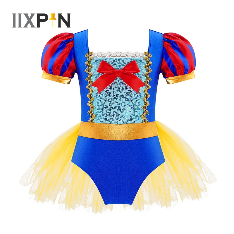 

Kids Girls Ballet Tutu Dress Short Puff Sleeves Sequins Ballet Dance Leotard Dress Children Halloween Princess Cosplay Costume