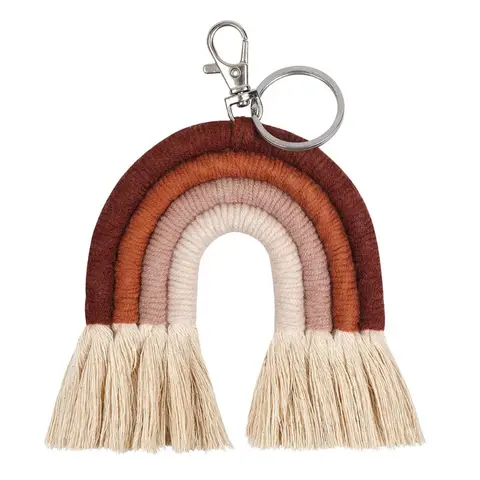 Rainbow Keychains for Women Tassel Macrame Keyrings Key Holder Jewelry P31B