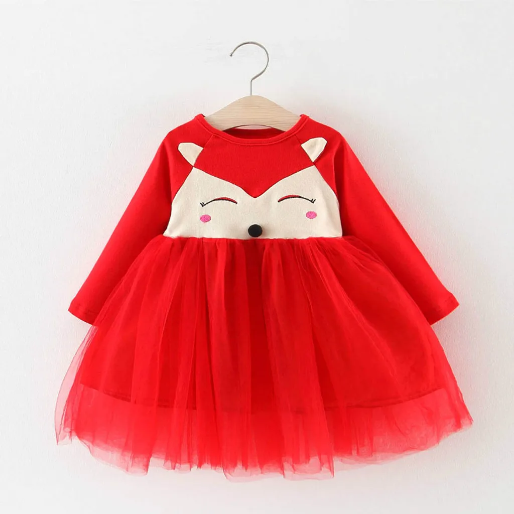 MUQGEW платье с фатиновой юбкой в стиле пэчворк платье для маленьких девочек осенне-зимнее платье с рисунком лисы повседневная одежда