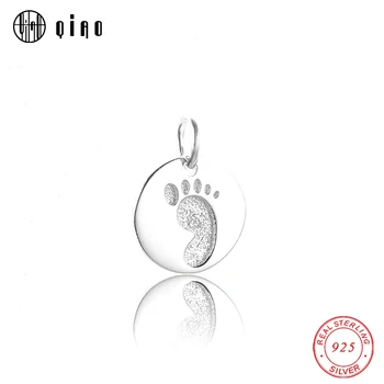 

925 sterling silver unique charms jewelry Round Handprint & footprint Pendant For DIY Jewelry making Necklace Bracelet 1PCS