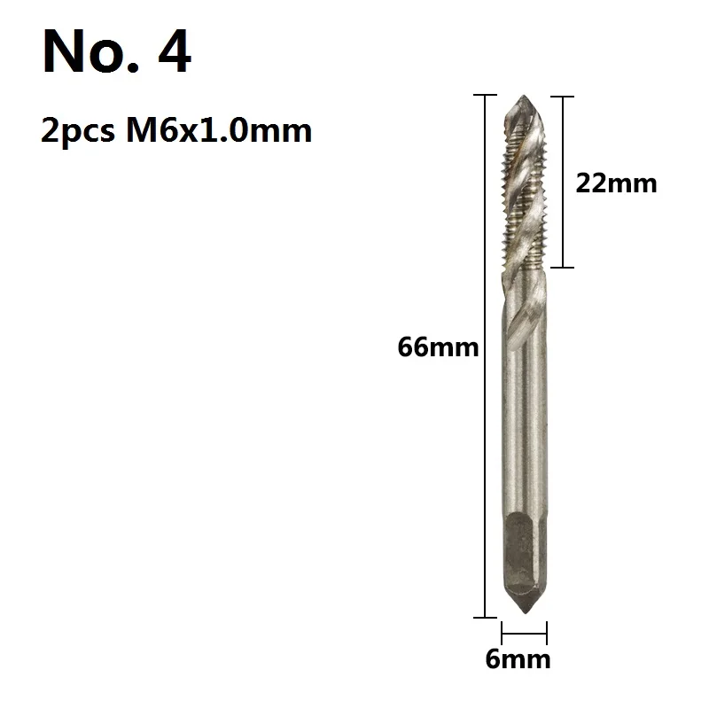 XCAN 2pcs M3/M4/M5/M6/M8/M10 спиральная флейта кран с винтовой резьбой машинная заглушка кран винт из быстрорежущей стали отверстие кран Набор металлообрабатывающие инструменты - Цвет: No.4 M6x1.0